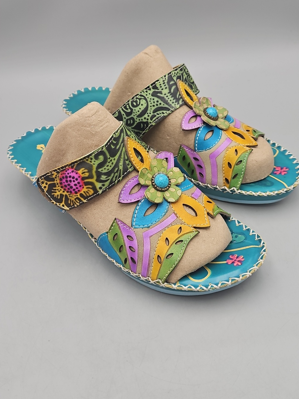 SOCOFY Floral leather sandals Women’s US Size 10 41 Open-toe Summer Colorful